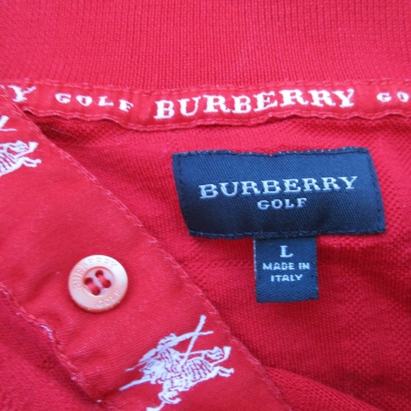 BURBERRY GOLF POLO SHIRT ~ L ~ RED ~ LOGO DETAIL ~ - Picture 9 of 12
